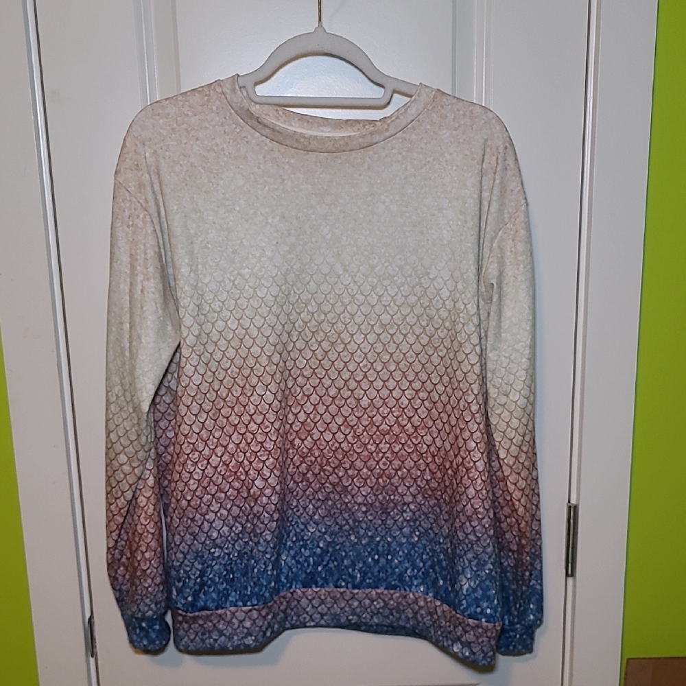 Crew Neck Ombre Long Sleeve in Cream, Rust & Blue